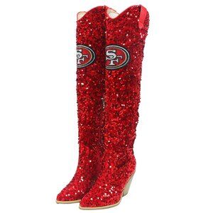NFL Licensed Team Colored Sequin Over the Knee Boot-San Francisco 49ers